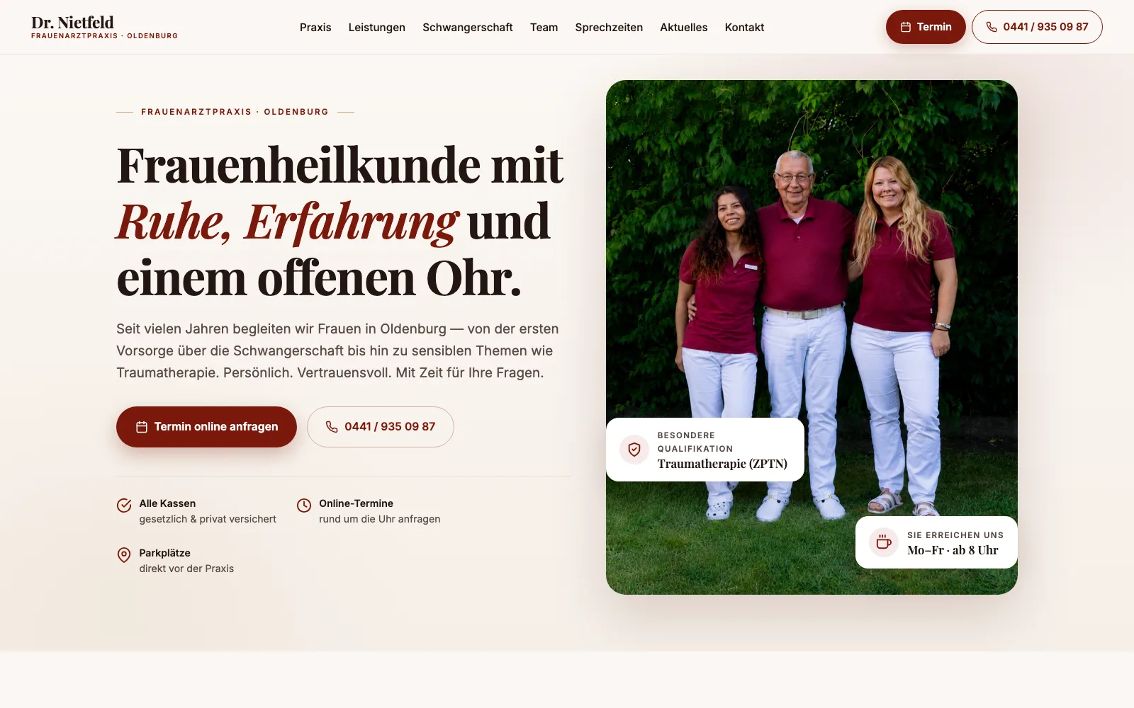 Website der Frauenarztpraxis Dr. Nietfeld in Oldenburg – entwickelt von Airoflex